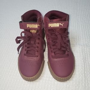 PUMA WOMENS CARINA MID TOP SNEAKER - BURGUNDY and TAN
